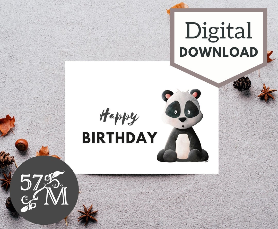 Printable Birthday Greeting Card Instant Download - Panda Card - 5x7 ...