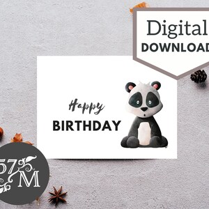 Carte de voeux d'anniversaire imprimable Téléchargement instantané - Carte Panda - Carte 5 x 7 pouces pour anniversaire. Cartes d'anniversaire Panda - Carte d'anniversaire avec panda