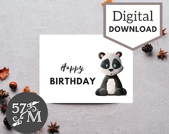 Tarjeta de felicitación de cumpleaños imprimible Descarga instantánea - Tarjeta Panda - Tarjeta de 5x7 pulgadas para cumpleaños. Tarjetas de Cumpleaños Panda - Tarjeta de Cumpleaños con Panda