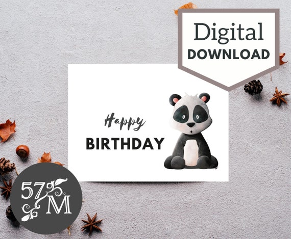 Printable Birthday Greeting Card Instant Download Panda Card - Etsy