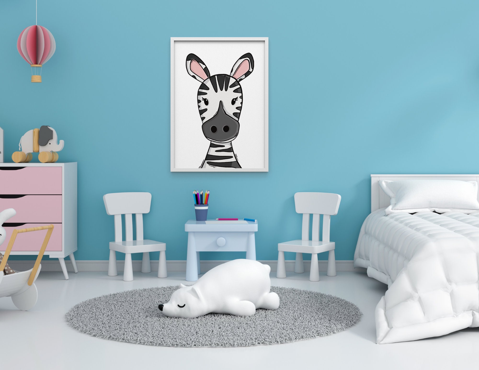 Set of 3 PRINTABLE Animal Art for Kids Rooms Giraffe, Unicorn, Zebra — free download