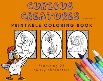 PRINTABLE Coloring Book Curious Creatures Volume 1 | Kids Activity | PDF, Letter (8.5 x 11 in) | Print at Home | Kids Art | Color | Humor