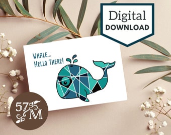 Tarjetas de felicitación de ballenas: Juego de 2 tarjetas con juegos de palabras (descarga digital)