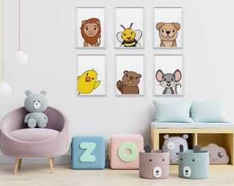 Láminas de animales: Decoración infantil, set de 6 (descarga digital)