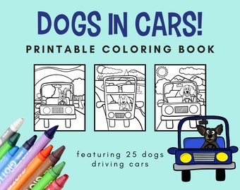Libro para colorear de perros en coches: 25 páginas de arte humorístico (PDF)