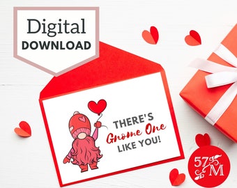 Tarjeta de Gnomo de San Valentín: Saludo de amor imprimible (13 x 18 cm) (Descarga digital)