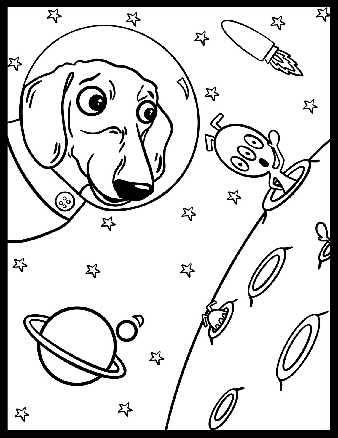 30 Dogs in Space Printable Coloring Book Dog Lovers Kids Activity PDF