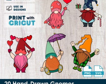 Paquete de pegatinas de gnomos festivos: 40 diseños dibujados a mano (PNG, SVG)