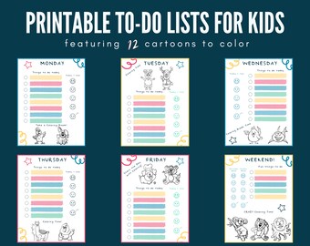 Lista de tareas imprimible para niños: Planificador diario con dibujos animados (PDF)