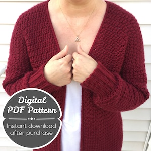 CROCHET PATTERN: Crochet Cardigan Pattern, Instant Download, Everyday Cardigan, Women's Clothing Pattern, Medium-XL and 1X-3X Cardigan image 1