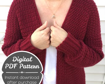 CROCHET PATTERN: Crochet Cardigan Pattern, Instant Download, Everyday Cardigan, Women's Clothing Pattern, Medium-XL and 1X-3X Cardigan