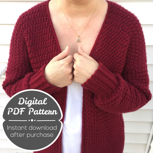 PATRÓN DE CROCHET: Patrón Cardigan de Ganchillo, Descarga Instantánea, Cárdigan de Todos los Días, Patrón de Ropa de Mujer, Cárdigan Mediano-XL y 1X-3X