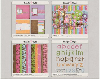Spring At Last Collection - Digital Scrapbooking Kit, Papers, Elements & Alphas