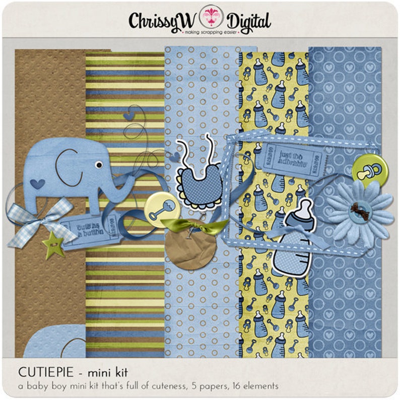 Cutiepie Baby Boy Digital Scrapbooking Kit Papers & Elements Etsy
