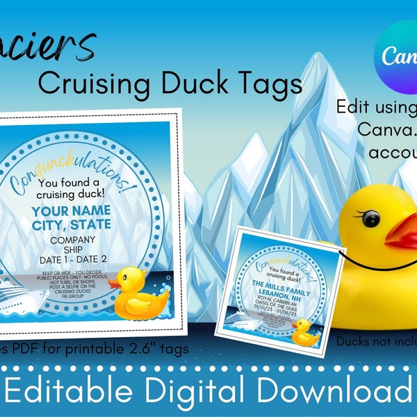 Glaciers cruising ducks digital download | Editable, printable tag template | Canva editable tag for cruise| print at home