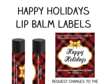 Happy Holidays Lip Balm Labels | Plaid and Gold Design | Lip Balm labels for your homemade Christmas gifts