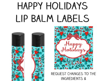 Happy Holidays Lip Balm Labels | Teal Candy Cane Design | Lip Balm labels for your homemade Christmas gifts