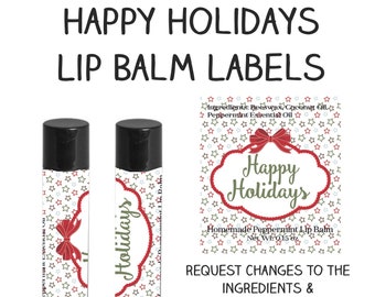 Happy Holidays Lip Balm Labels | Stars Holiday Design | Lip Balm labels for your homemade Christmas gifts