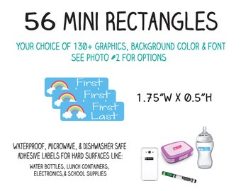 56 Kids Name Labels – Waterproof Mini Rectangle Stickers