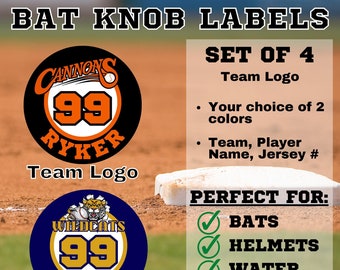 Personalized Baseball Bat Knob Labels | Team Logo, Name, Number (Set of 4)