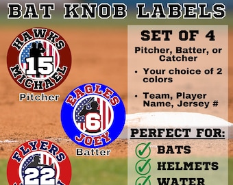 Personalized Baseball Bat Knob Labels | Team Equipment Decals, Set of 4