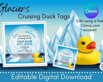 Gletscher Cruising Enten digitaler Download | Bearbeitbare, druckbare Tag-Vorlage | Canva bearbeitbarer Tag für Kreuzfahrt | Druck zu Hause