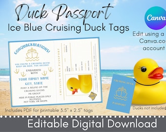 Cruising Ducks Passport Tag: Ice Blue, Editable Template (Digital Download)