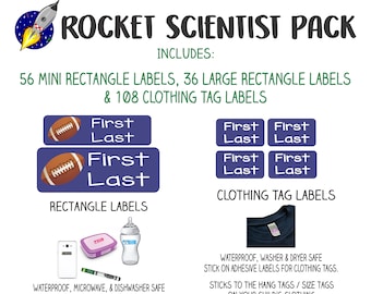 Rocket Scientist Pack | Kid's Name Labels, Waterproof, Dishwasher Safe for School, Daycare, Camp Personalized Sticker, Durable Long Lasting