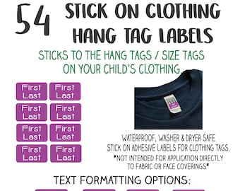 54 Personalized Mini Clothing Tag Stickers – Waterproof Kid's Name Labels