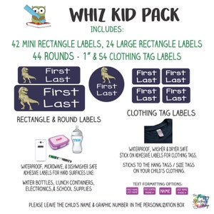 This pack contains what you need for camp, school, or daycare.  Label clothing with these extremely adhesive stickers and the larger ones for hard surfaces like water bottles and more. Kids lose things…we help you find them again!