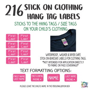 216 - Super Mini Clothing Tag Stick Ons, Kid&#39;s Name Labels,Waterproof, Washer and Dryer Safe for School, Daycare, Camp Personalized Sticker