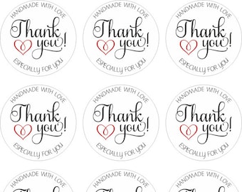 Handmade With Love Thank You Stickers: Glossy White Vinyl, 1.5 inch