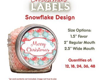 Personalized Christmas Canning Lids labels - Merry Christmas Snowflake | Favor, Regular, or Wide Mouth lids , Waterproof Vinyl Stickers