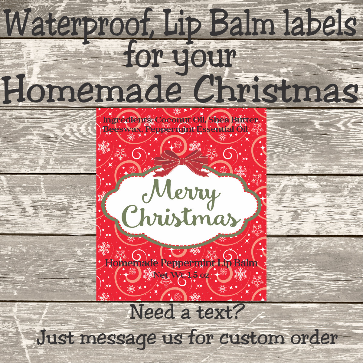 Holiday Lip Balm Labels | Merry Christmas Red Swirls Design | Lip Balm labels for your homemade Christmas gifts