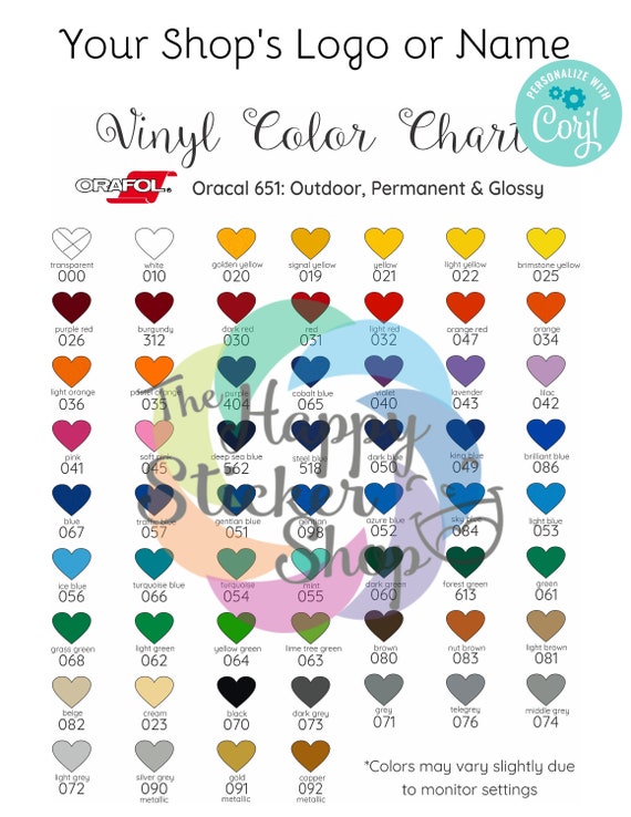 Oracal Vinyl Color Chart