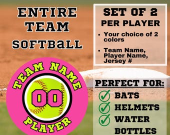 Personalized Softball Bat Knob Labels | Team Decals, Helmet Stickers (Set of 2)