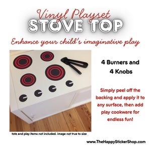 Play Kitchen Vinyl Decal Set, Fun Stove Top Stickers for Totes and Surfaces