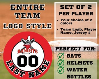 Personalized Baseball Softball Bat Knob Team Decals | Equipment Labels