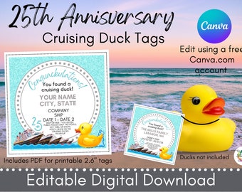25th Anniversary Cruising Duck Tags: Editable Template (Digital Download)