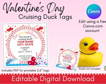 Valentine's Day Cruising Duck Tags: Editable Canva Template (Digital Download)