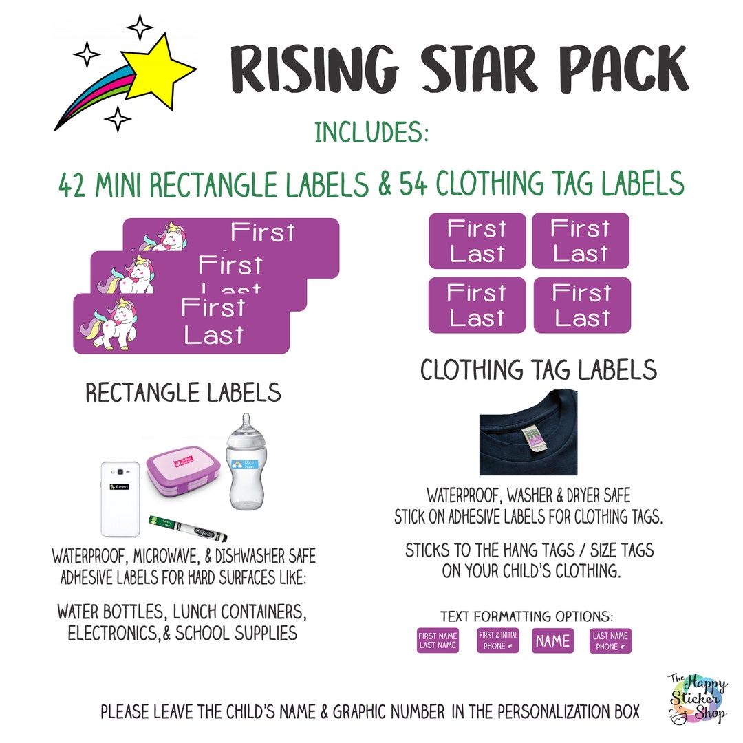 Rising Star Pack | Kid's Name Labels,waterproof, Dishwasher Safe for ...