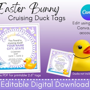 Easter Bunny cruising ducks digital download | Editable, printable tag template | Canva editable tag for cruise| print at home