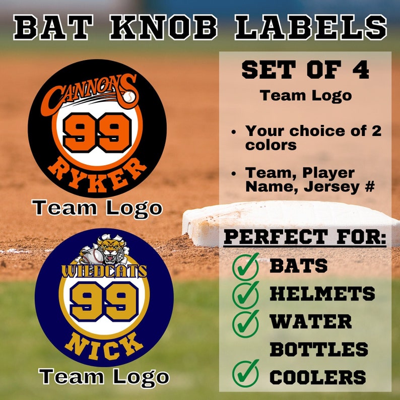 Personalized Baseball Bat Knob LOGO Labels Set of 4 Etsy