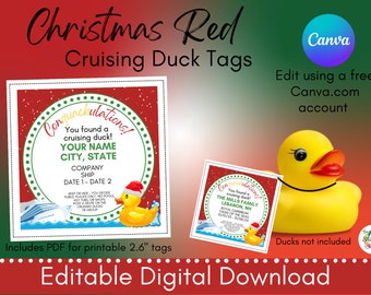 Christmas Cruising Ducks Tag Template: Editable Canva Printable (Digital Download)