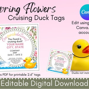 Spring Flowers cruising ducks digital download | Editable, printable tag template | Canva editable tag for cruise| print at home