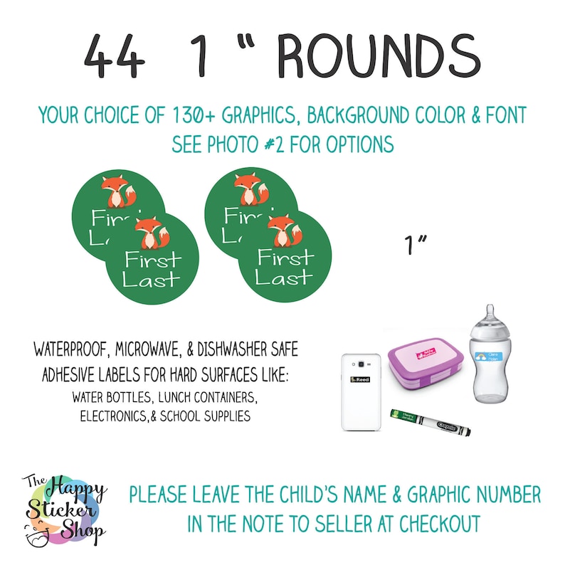 44 1 Rounds Kid S Name Label Stickers Children Etsy