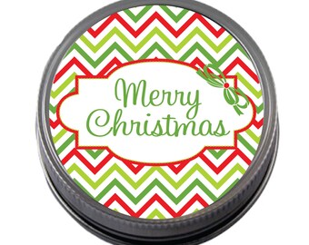 Merry Christmas Chevron Canning Lids labels for favor, regular, or wide mouth lids