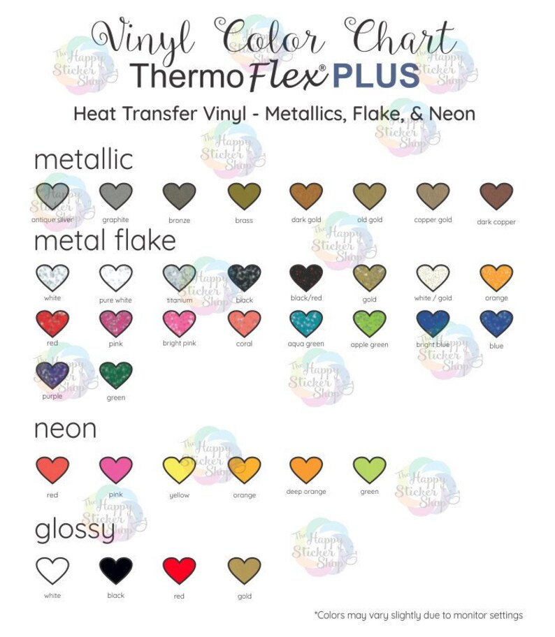 ThermoFlex Plus Glitter HTV Color Chart Editable on Corjl Etsy