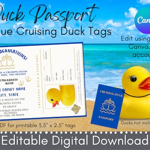 Download digital de patos de cruzeiro Blue Passport | Modelo de tag editável e imprimível | Tag editável do Canva para cruzeiro | imprimir em casa