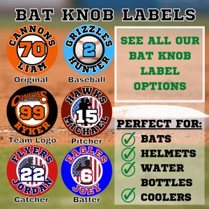 Personalized Baseball Softball Bat Knob Labels Set of 4 Helmet, Water bottles, Equipment Decals Labels for Softball Baseball Bats image 8